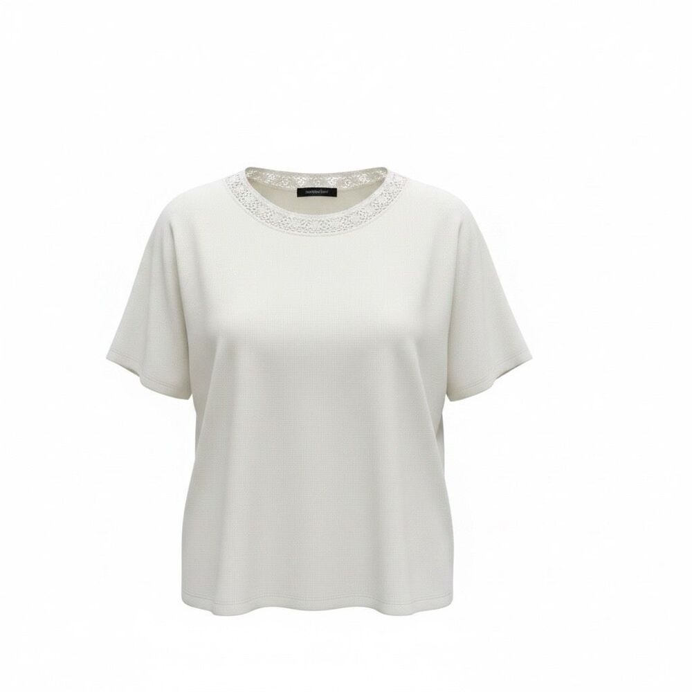 Sag Harbor Cream Short‎ Sleeve Knit Sweater Crochet Lace Collar Top L